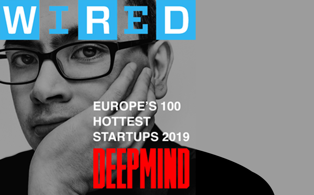 An image with text that says, "WIRED, Europe's 100 hottest startups 2019, Deepmind."