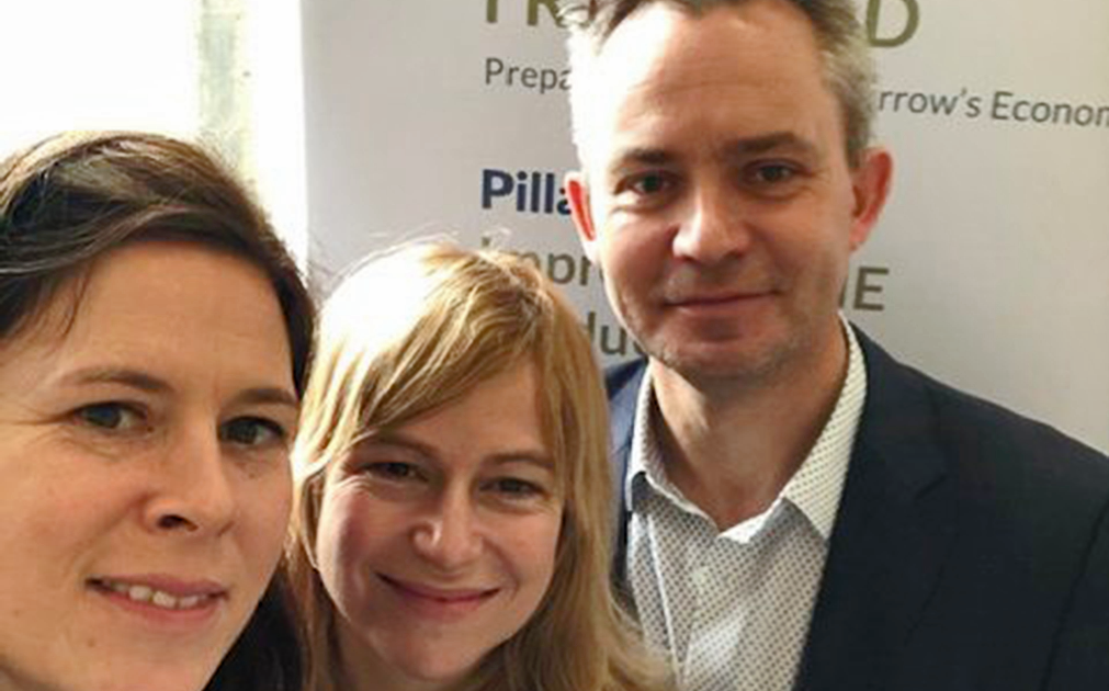 A photo of Dr. Patrician Scanlon, Founder of SoapBox, Niamh Bushnell, SoapBox's CMO, and Dr. Martyn Farrows, SoapBox's CEO.