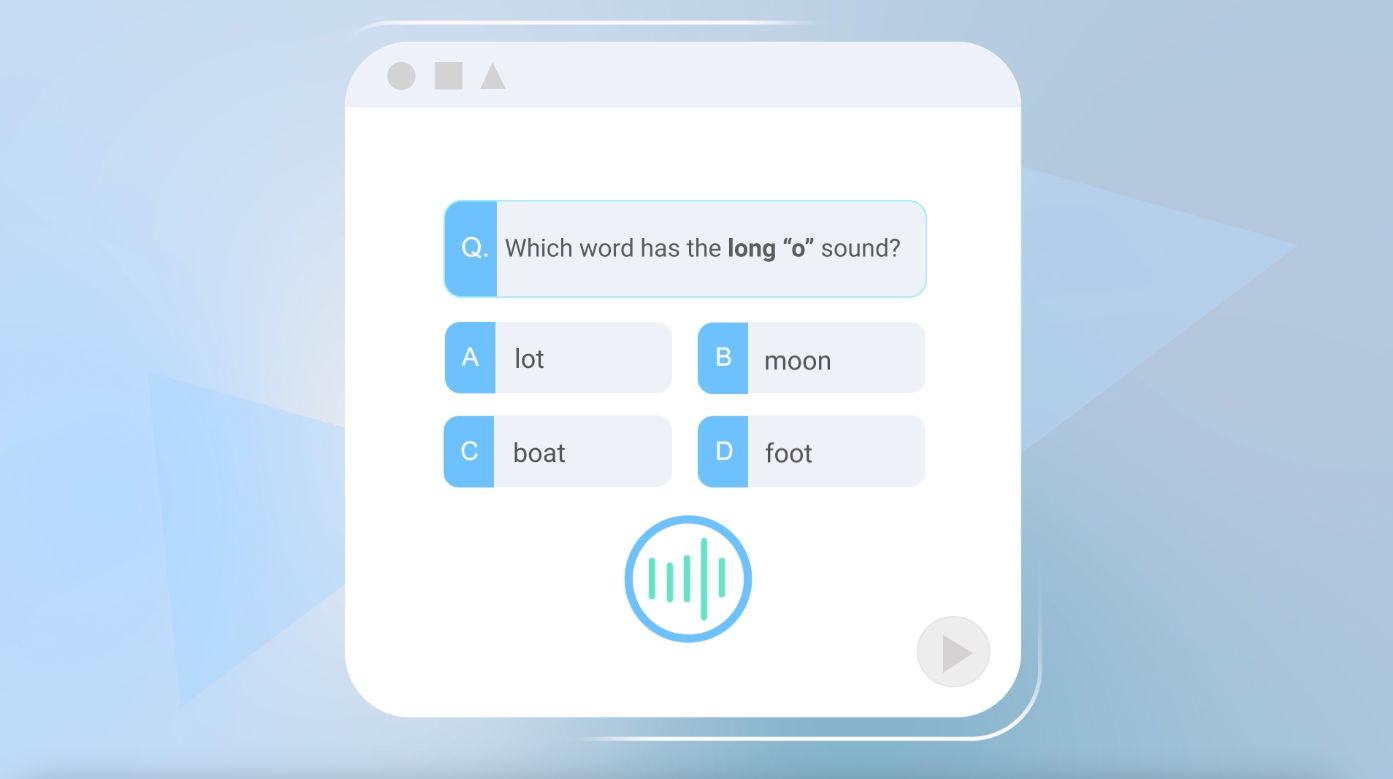 Screenshot of a voice-enabled multiple-choice test.