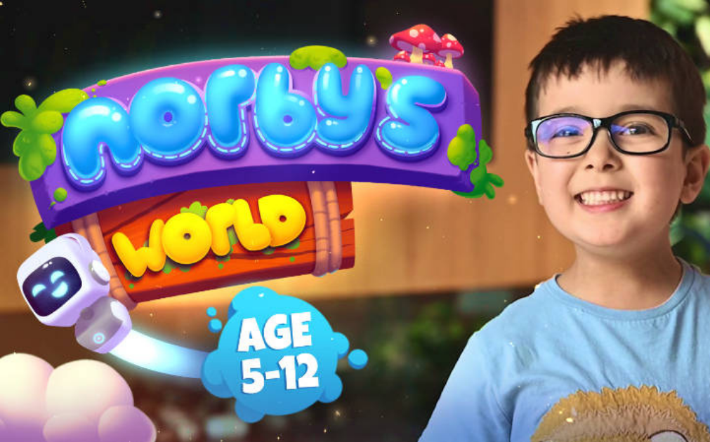 And image with text that says, "Norby's world, ages 5 to 12." Includes a photo of a young boy smiling.
