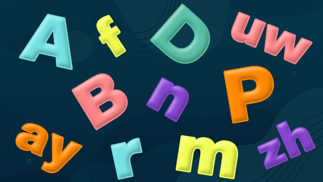 An image of a mix of uppercase and lowercase letters, and phonemes.