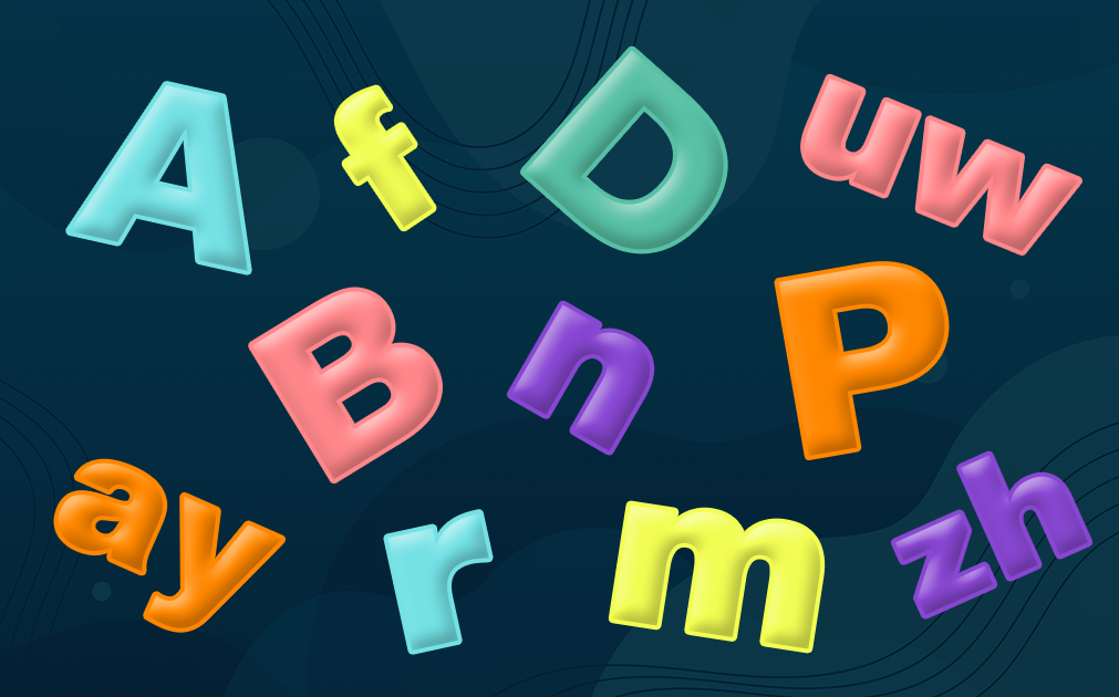 An image of a mix of uppercase and lowercase letters, and phonemes.