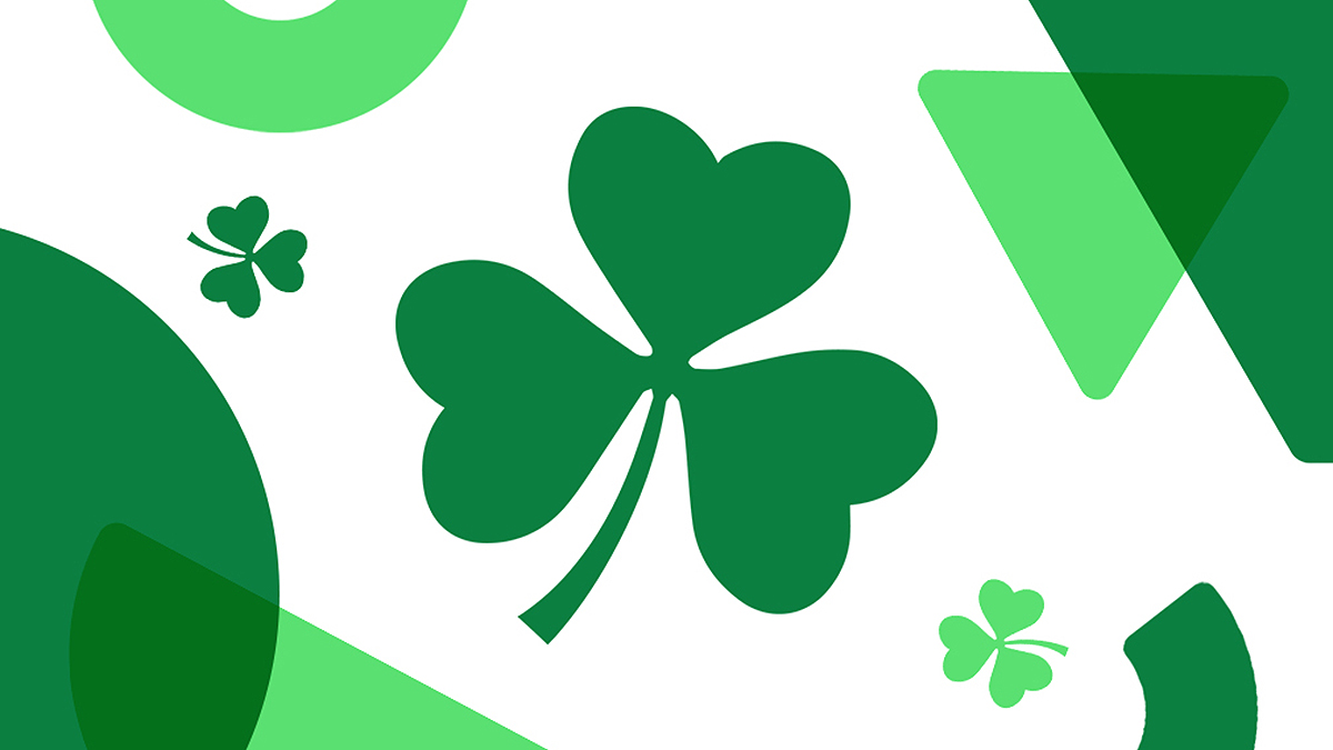 An image with a shamrock and some green shapes.