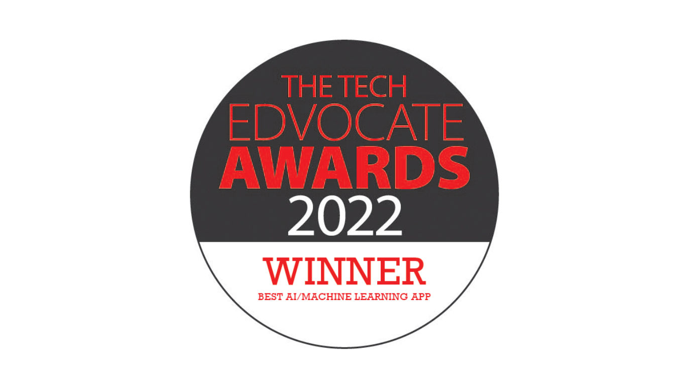 An image with text that reads "The Tech Edvocate Awards 2022 winner best AI/machine learning app."