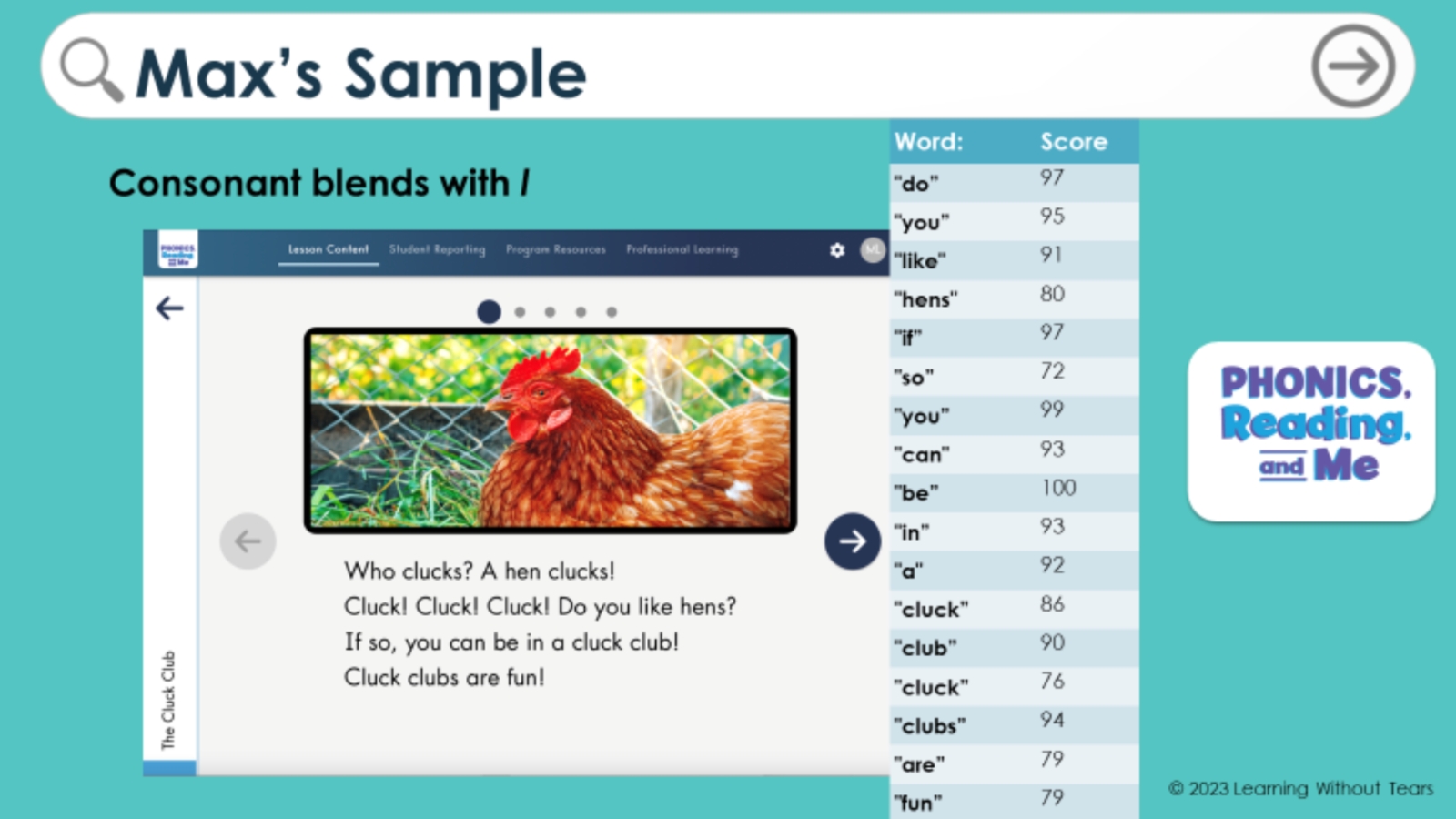 A sample voice-enabled literacy activity from education company Learning Without Tears.